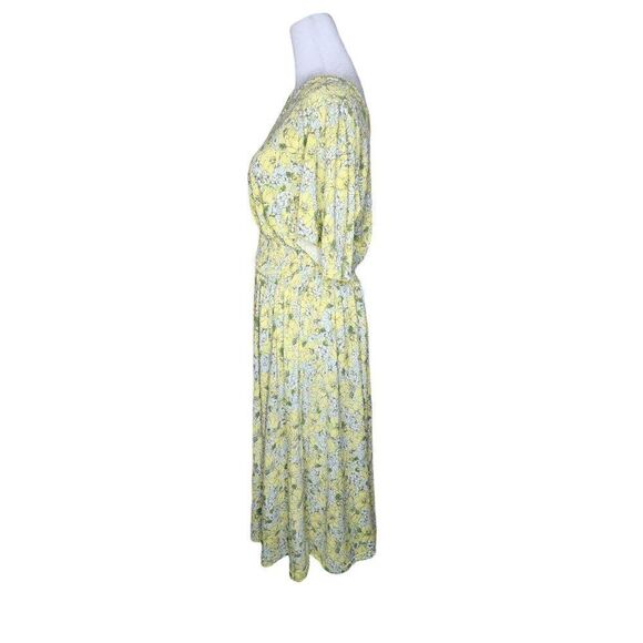 ModCloth Floral Short Sleeve Smocked ALine Fit Flare Dress Womens XL Yellow Dais - Picture 4 of 7